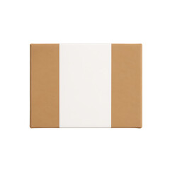 Brown product packaging box with white label isolated on transparent background
