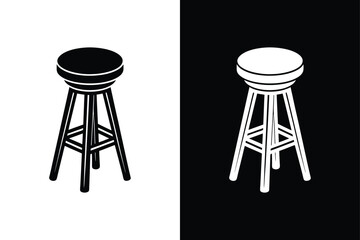 Wooden and Bar Stool Silhouette. Vector Icon Design on White Background