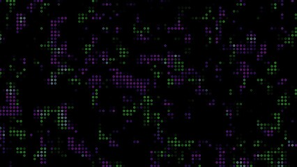 Abstract digital art featuring a mosaic of colorful neon circle patterns on a dark black background, perfect for technological and modern design applications.