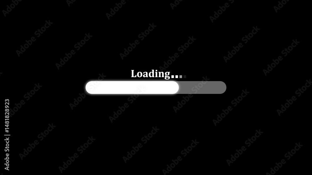 Poster loading animation graphic with a progress bar demonstrating download progress in a clean minimalist 