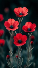 Vibrant Red Flowers in Bloom A Close-Up Macro Photography