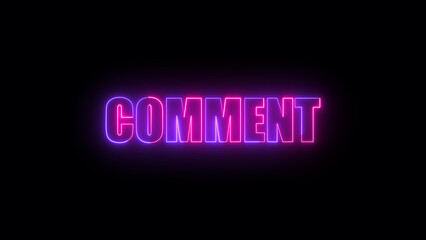 Neon comment sign glowing in purple and pink against a black background suitable for social media notifications and online engagement