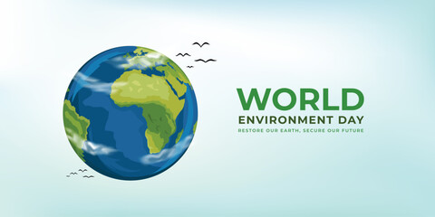 World Environment Day Globe Illustration with Nature and Green Elements