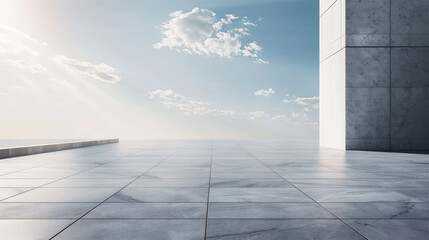 AI generated, Minimal modern concrete showroom background with scenic architecture and nature &mdash; ideal for EV car advertising or promotional text layout