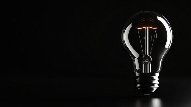 A bright light bulb glows against a stark black background.