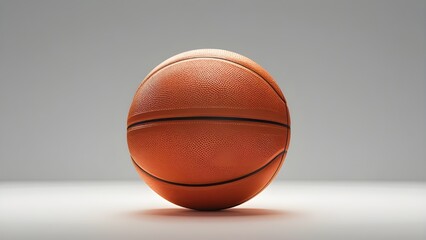 Obraz premium This image features a basketball resting on a white surface against a neutral gray background. The basketball's orange textured surface and black lines are clearly visible. The lighting is soft, creat