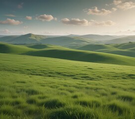 Obraz premium Expansive grassy field, rich emerald hue Rolling hills in distance , distant, green, field