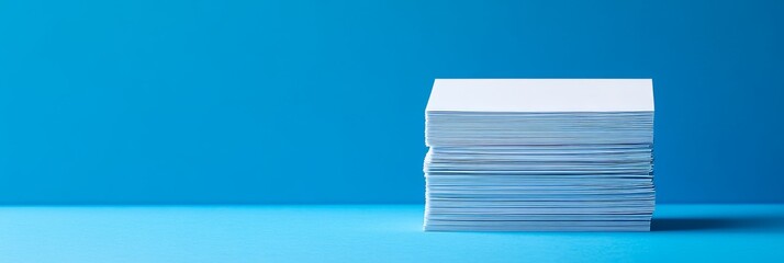 Stack of white papers on blue background clean office stationery concept minimal business message paper pile for mockup template blank sheets stack 
