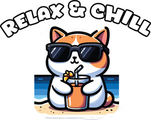 Cool Cat Summer Vibes Relax & Chill Vector T-Shirt Design