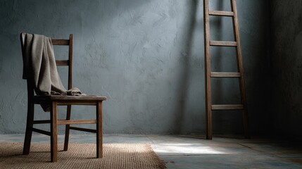 Rustic Wooden Chair and Ladder in Serene Studio Setting