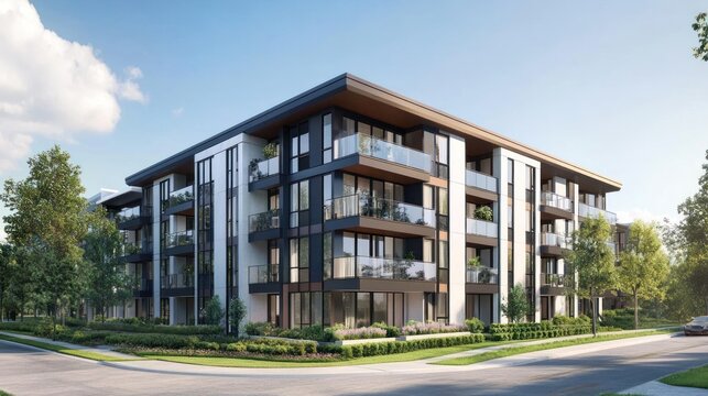 Modern Apartment Building Architectural Rendering