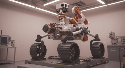 Innovative robotic rover prototype undergoing advanced testing in laboratory setting
