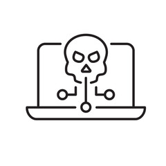 Cyber crime icon. Vector illustration. Symbol of digital threats and computer attacks. Editable stroke.