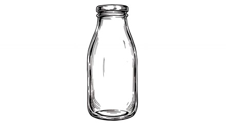 Hand drawn illustration of a clear glass bottle