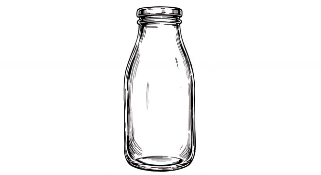 Hand drawn illustration of a clear glass bottle