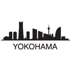 Fototapeta premium Vector Yokohama skyline. Travel Yokohama famous landmarks. Business and tourism concept for presentation. Vector black silhouette. with white background
