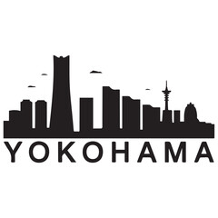 Naklejka premium Vector Yokohama skyline. Travel Yokohama famous landmarks. Business and tourism concept for presentation. Vector black silhouette. with white background