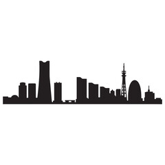 Obraz premium Vector Yokohama skyline. Travel Yokohama famous landmarks. Business and tourism concept for presentation. Vector black silhouette. with white background