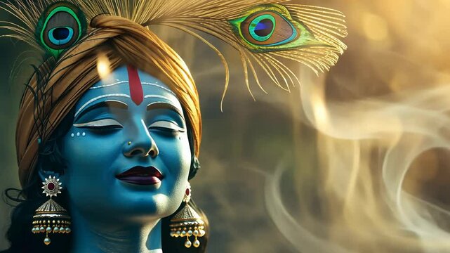 Divine presence: Krishna video, Vishnu avatar, supreme deity, spiritual essence, mythological figure, revered manifestation, Yadava lineage, eternal wisdom, Hindu tradition, celestial radiance.