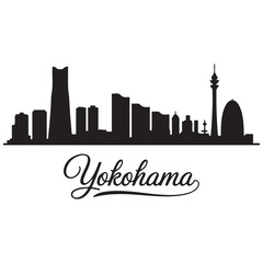 Fototapeta premium Vector Yokohama skyline. Travel Yokohama famous landmarks. Business and tourism concept for presentation. Vector black silhouette. with white background
