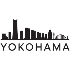 Fototapeta premium Vector Yokohama skyline. Travel Yokohama famous landmarks. Business and tourism concept for presentation. Vector black silhouette. with white background