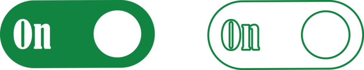 Power on button icon set. Turn on switch button. On toggle switch buttons. On vector with green color collection isolated on transparent background.