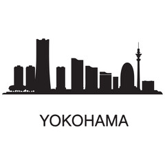 Vector Yokohama skyline. Travel Yokohama famous landmarks. Business and tourism concept for presentation. Vector black silhouette. with white background