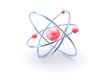 Atom Model on White Background. Atomic Model with Orbiting Electrons