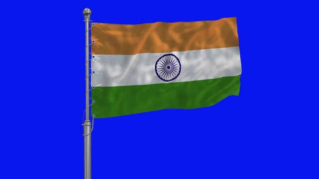 India 3D 4K Flag Realistic Waving in the Wing Insolated Blue Screen