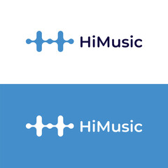 hi music logo icon vector, letter H + audiowave