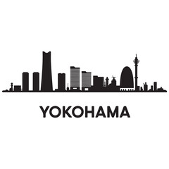 Naklejka premium Vector Yokohama skyline. Travel Yokohama famous landmarks. Business and tourism concept for presentation. Vector black silhouette. with white background