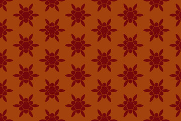 Abstract seamless red geometric floral pattern on orange background.
