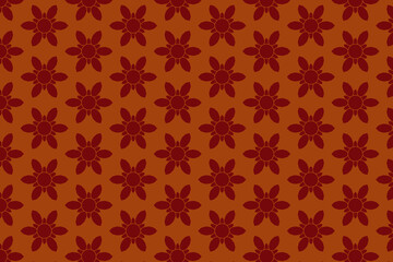 Abstract seamless red geometric floral pattern on orange background.
