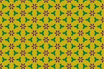 abstract seamless violet and green floral pattern on yellow background