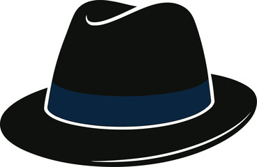 A classic black felt fedora hat, isolated on a white background, is a stylish retro fashion accessory for men's headwear
