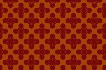 Abstract seamless red geometric floral pattern on orange background.