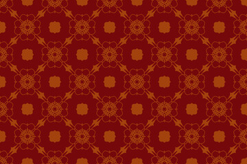 Abstract seamless red geometric floral pattern on orange background
