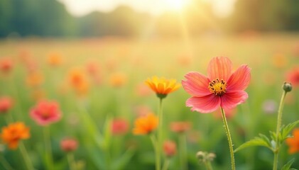 Soft focus image of blurred wildflowers in a field, creating a dreamy background , pastel, background, botany