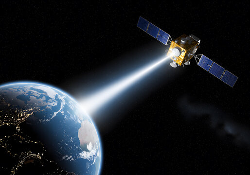 Satellite beam towards earth illustration