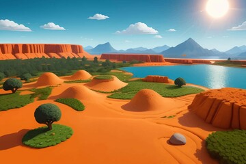 Beautiful and Peaceful Nature Scenery Illustration Landscape Countryside Tranquil Vibrant and Colorful