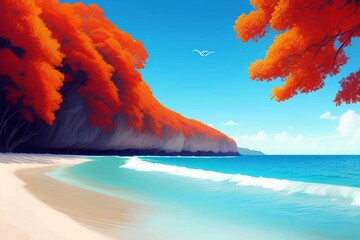 Beautiful and Peaceful Nature Scenery Illustration Landscape Countryside Tranquil Vibrant and Colorful