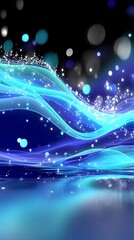 Glowing blue waves with sparkling particles on a dark background