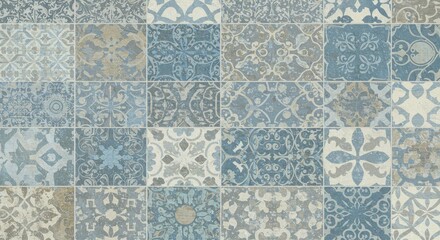 Abstract Background Blue Patterned Tiles