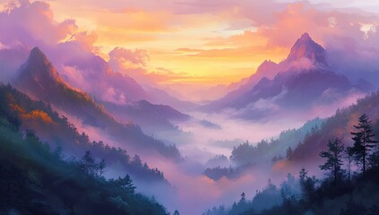 Obraz premium Misty Mountain Sunrise Valley