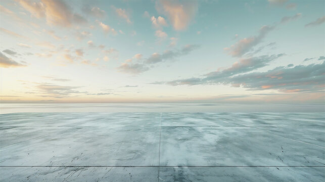 AI generated, Minimal modern concrete showroom background with scenic architecture and nature — ideal for EV car advertising or promotional text layout