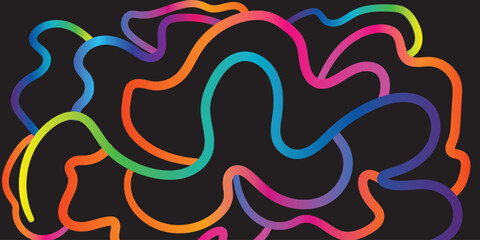 Abstract Lines with Color Gradient. Vector Background with Rainbow Wave Shapes. Graphic Pattern of 3D Wavy Elements. Color Poster Design