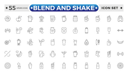 blend and shake outline icon set. Contains related to cocktail, brandy, liquor, beverage, tequila, bar, mojito, old. Collection for mobile and web apps. Editable stroke outline icon.
