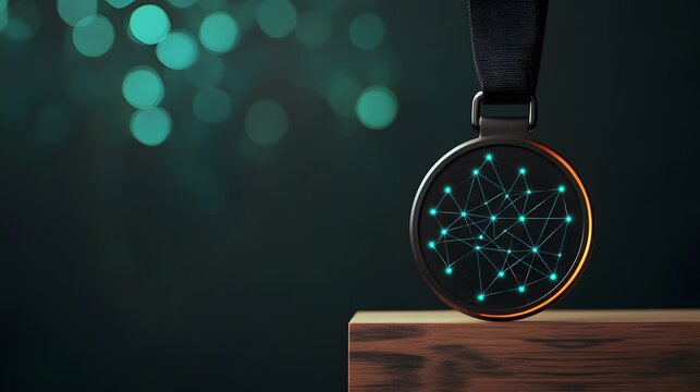 Minimalist Black Medal with Neon Glow for Success Imagery