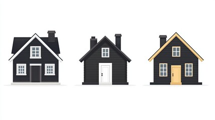 A black house icon without a door, presented in different styles (filled, outline, stroke).