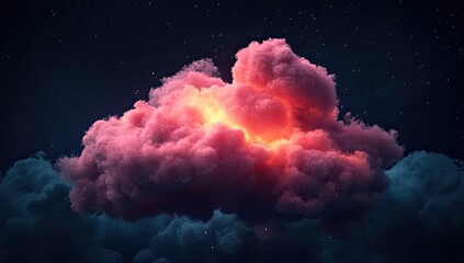 Fiery pink cloud in starry night